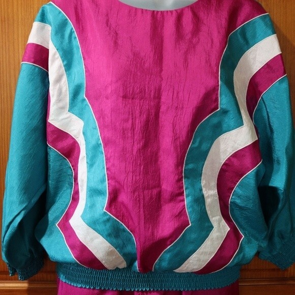 Jordana Vintage Windbreaker Track Suit  Tops Hot Pink Retro 90s 3 pc set - Picture 6 of 16